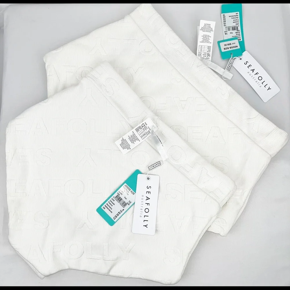 Seafolly White Your Type High Waisted Pant US Sz 8 or 12 w/logo jacquard fabric - Picture 4 of 12